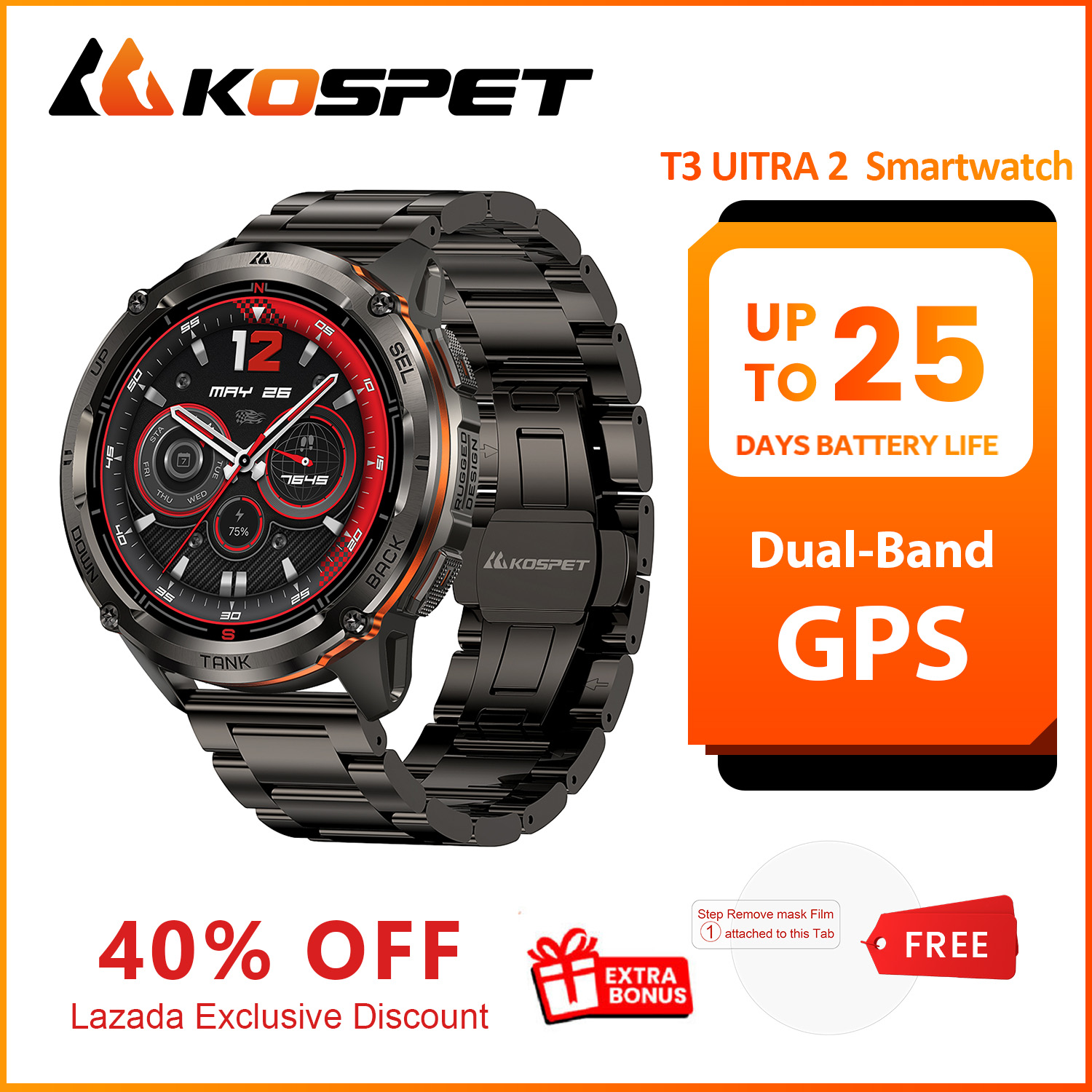 Smartwatch Premium Watches For Men - Jam Tangan Pintar GPS KOSPET TANK