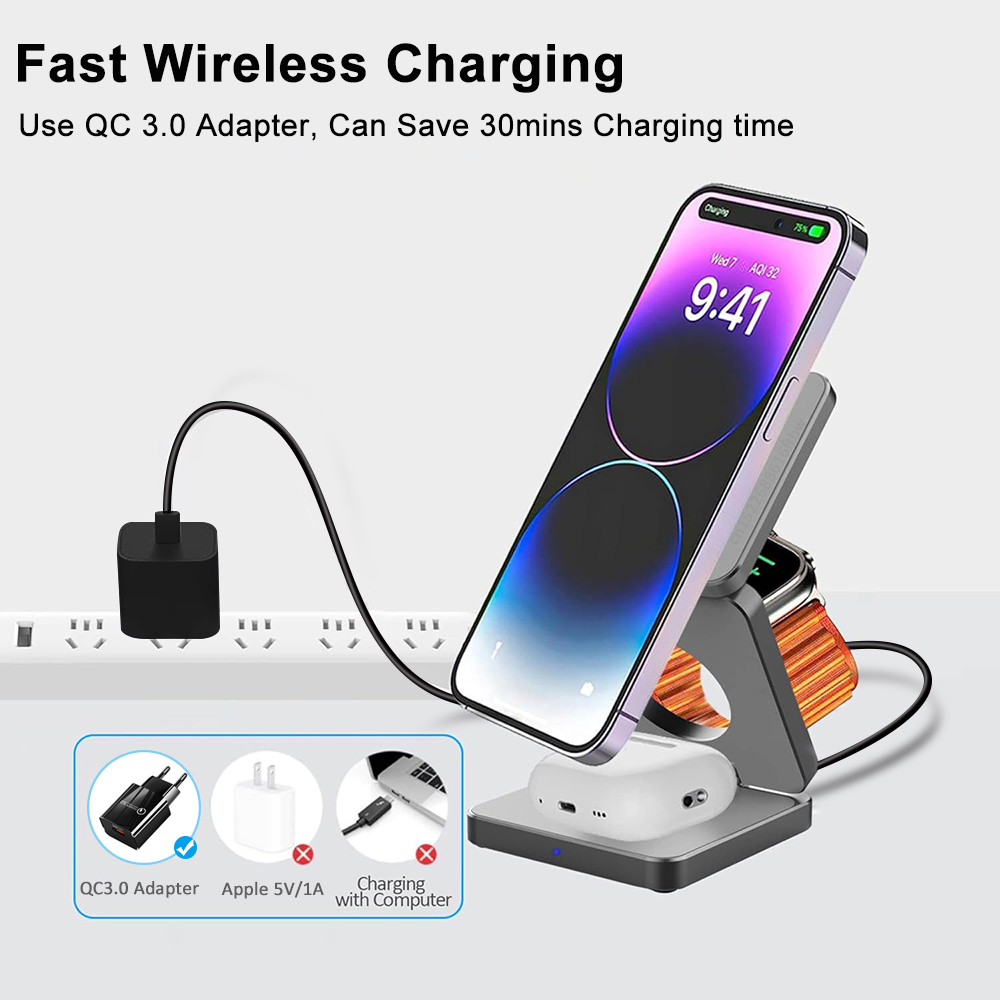 Pengisi daya nirkabel 3 in 1,  - Smartwatch Watches For Iphone ulasan dan harga