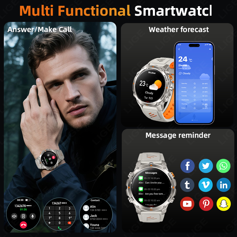 LIGE Jam Tangan Pintar GPS Tan - Smartwatch Watches For Men With Gps ulasan dan harga